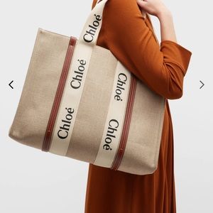Chloe Woody Large Linen Tote Bag